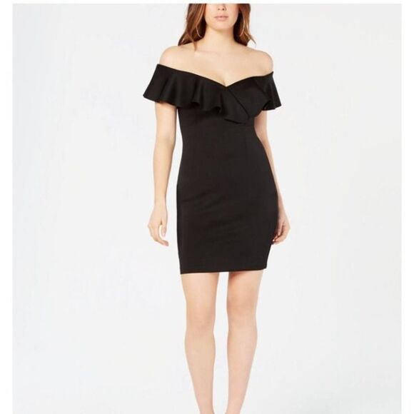 Guess XS Shaye Bodycon Ruffle Dress Off Shoulder Sexy Evening Night Out Guest - Picture 1 of 11